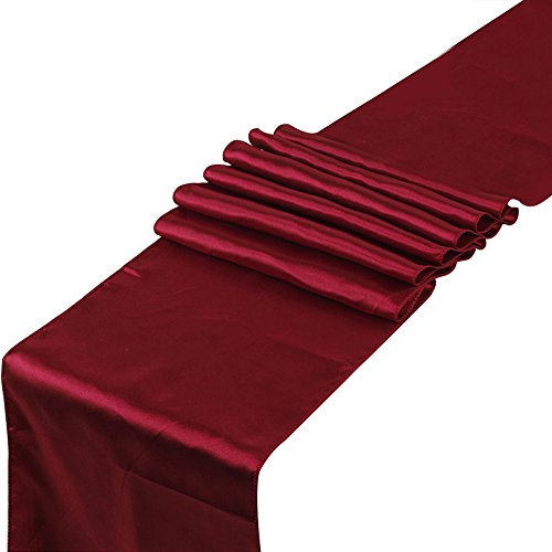 10 Tischläufer aus Satin in den Maßen 30,5 x 274,3 cm von Raylinedo, als Dekoration für Hochzeiten, Partys und als Brautschmuck, Satin, wein, 5 von RayLineDo