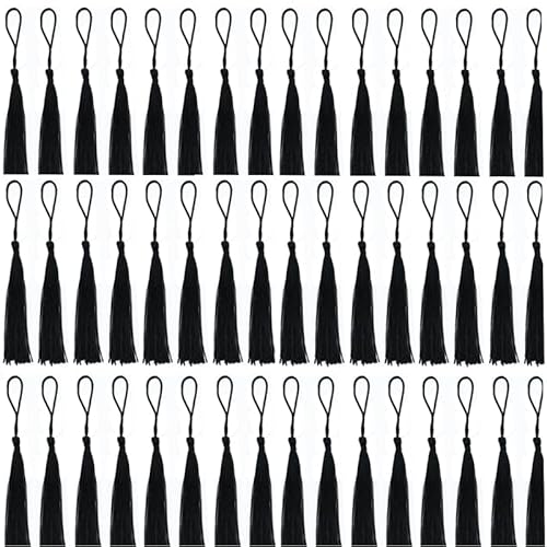 Seidige Quasten für Bastelarbeiten, Heimdekoration, handgefertigte Lesezeichen, Quasten, Schwarz, 100 Stück von RayLineDo