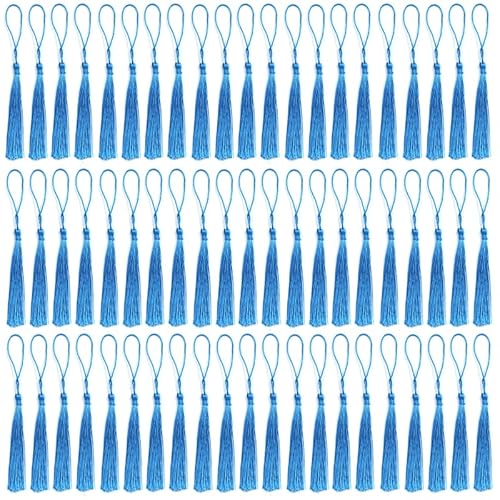 Seidige Quasten für Bastelarbeiten, Heimdekoration, handgefertigte Lesezeichen, Quasten, Seeblau, 100 Stück von RayLineDo