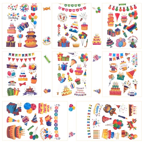 Sticker Geburtstag (210 Motive), 16 Bögen Aufkleber für Gästebuch & Fotoalbum, Selbstklebende Geburtstagssticker für Erwachsene & Kinder von Rayconup