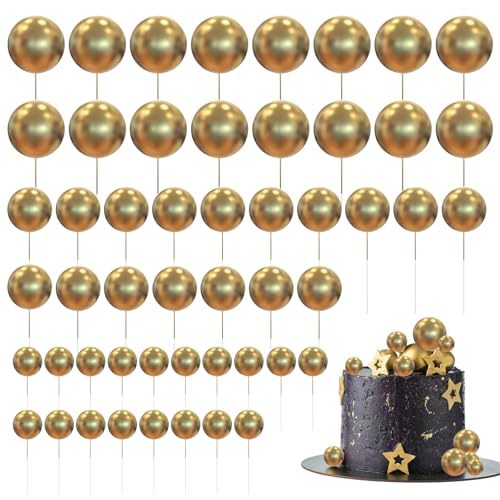 60 PCS Tortendeko Kugel,Torten Deko,Cake Topper Dekorationen DIY Mini Ballon Cupcake Einsatz für Geburtstag Party Baby Dusche Hochzeit Weihnachten(Gold) von Raye