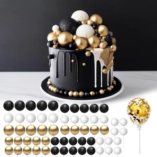 Happy Birthday Tortendeko,3 Farben Kuchen Deko, Tortendeko Kugeln,Cake Topper Geburtstag,Torten Deko,Happy Birthday Cake Topper mit Sternen Liebe Konfetti-Luftballons（Gold） von Raye