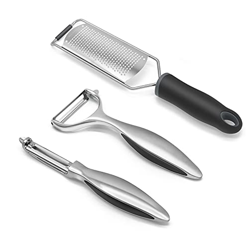 Rayeta Professional Sparschäler,Reibe Set Parmesanreibe Käsereibe für viele Käsearten Zitronenreibe,Gemüseschäler,Kartoffelschäler, Scharf premium edelstahl poliert(3 Stück set) (GPT-001) von Rayeta