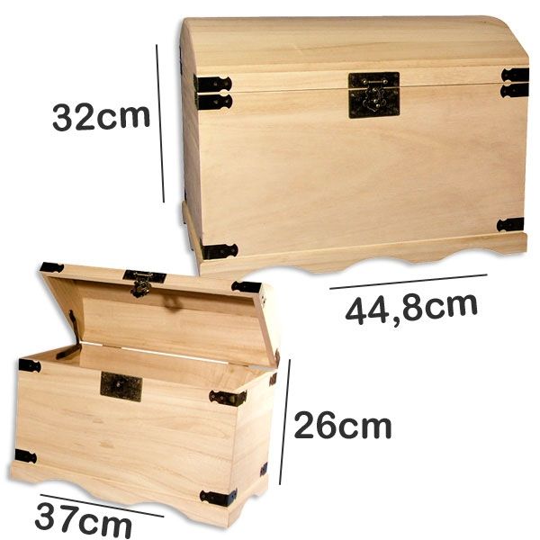 2 Holztruhen massiv mit Beschlägen zum Bemalen, 44x32cm & 37x26cm von Rayher Hobby GmbH