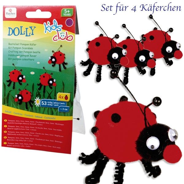 Bastelset Pompon Käfer DOLLY, tolles Set für 4 Marienkäfer, je 3cm von Rayher Hobby GmbH