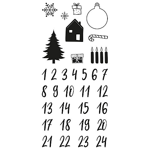 Clear Stempel-Set "Adventskalenderzahlen + Weihnachtsmotive" von Rayher