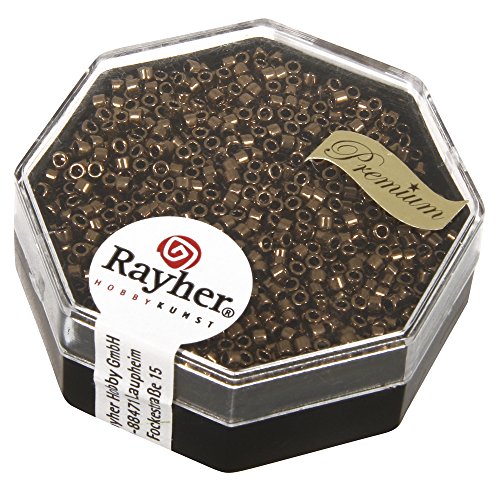 RAYHER 14760563 Delica-Rocailles, 1,6 mm Durchmesser metallic, Dose 4 g, rauch topas von Rayher