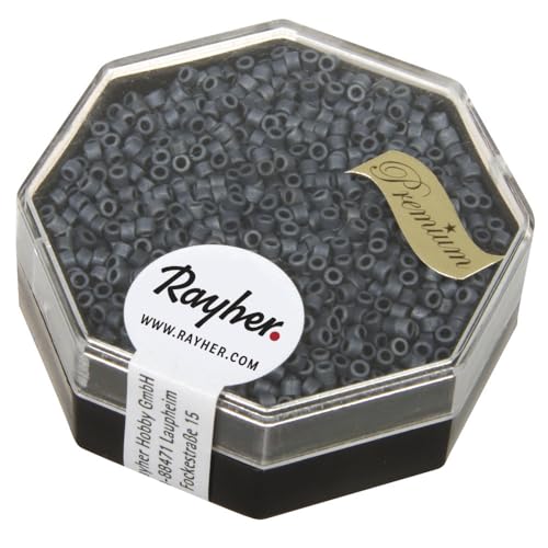 RAYHER 14761566 Delica-Rocailles, 1,6 mm Durchmesser metallic matt, Dose 6 g, blaugrau von Rayher