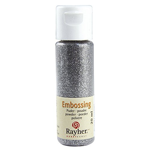 RAYHER 28000610, Embossing-Puder, 20 ml Flasche, brill., deckend, silber von Rayher