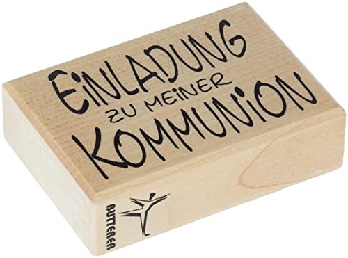 Rayher Stempel Holz „Einladung zur Kommunion“, 5 x 7 cm, Holzstempel Kommunion, zum Gestalten von Karten, Umschlägen, Geschenken, Textstempel, Butterer Stempel, 28837000 von Rayher