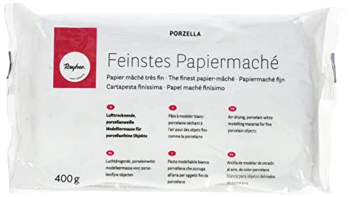 Rayher Hobby RAYHER 3450000 Porzella, feinstes Papiermaché, porzellanweiße Modelliermasse lufttrocknend, zum Modellieren von porzellanfeinen Objekten, Beutel 400g, Beige von Rayher