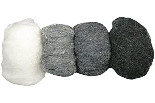 Rayher Hobby Rayher Filzwolle, reine Schurwolle, Vlies, Grautöne meliert, 5 Farben à 20 g, Filzwolle 100 g, 100% Wolle zum Filzen, Märchenwolle, 5363200 von Rayher