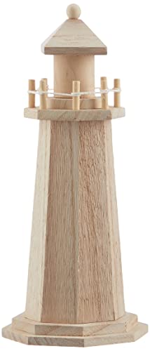 Rayher Leuchtturm, Holz, Höhe 25 cm, nautische mediterrane Dekoration, Deko-Leuchtturm, perfekt für maritime Dekorationen, 6199100, Weiß von Rayher