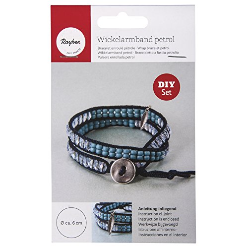 RAYHER Bastelpackung Wickelarmband Petrol/blau, Set 1 Stück, Div. Materialien, 16.5 x 10 x 1.1 cm von Rayher