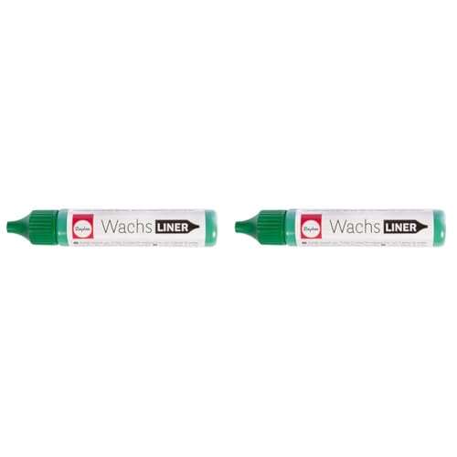 RAYHER HOBBY Rayher 31500430 Wachs-Liner, grün, Flasche 30 ml, zum Kerzen bemalen, Wachsstift, Flüssigwachs zum Malen direkt aus der Flasche, Piniengrün (Packung mit 2) von Rayher