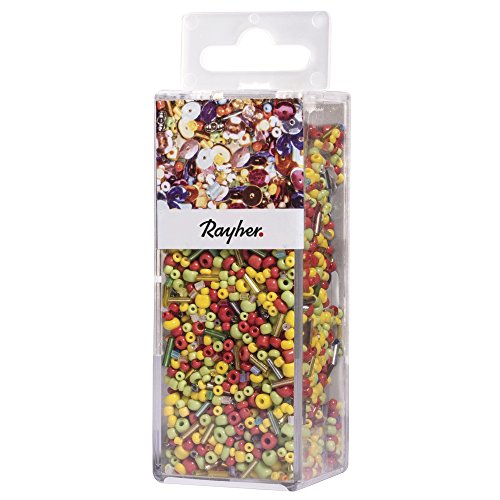 RAYHER Pailletten,Glasperlenmix, 90g Mix u. Draht 50mx0,3mm, Div. Materialien, bunt 12.9 x 4.4 x 4 cm von Rayher