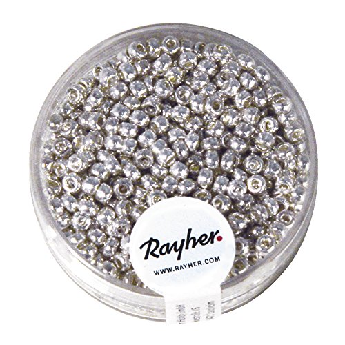 Rayher 1406822 Rocailles, 2,6 mm ø, perlmutt, Dose 17g, silber, nicht von Rayher