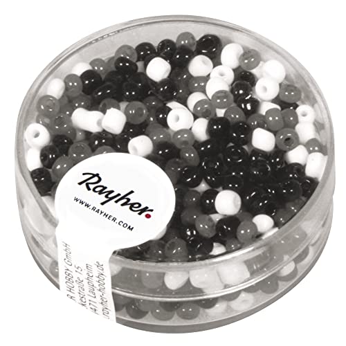 Rayher 14158000 Rocailles Mix, 2,6mm ø, Dose 17g, schwarz/weiÃŸ von Rayher