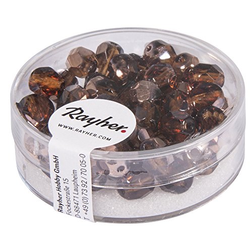 Rayher Schliffperle, Glas, 6 mm ø, nougat irisierend, Dose 50 Stück, Perlen zum Auffädeln, Glasperlen klein, Rocailles Glas, Perlen aus geschliffenem Glas, 14201532 von Rayher