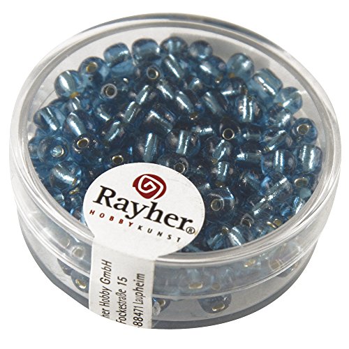 Rayher 1430007 Rocailles, 4 mm ø, mit Silbereinzug, türkis von Rayher