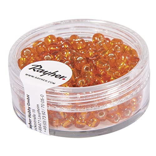 Rayher 1430034 Rocailles, 4 mm ø, mit Silbereinzug, orange Rayher 1430034 Rocailles, 4 mm ø, mit Silbereinzug, orange von Rayher