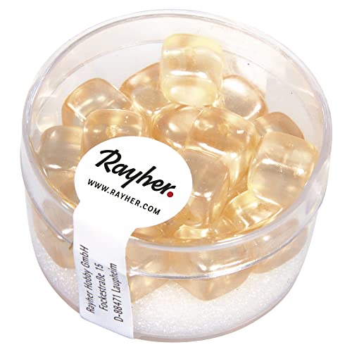 Rayher 14464104 Glasperle-Würfel, 8x9 mm, Dose 18 Stück, elfenbein von Rayher