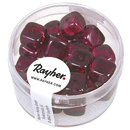 Rayher 14464314 Glasperle-Würfel, 8x9 mm, Dose 18 Stück, violett von Rayher