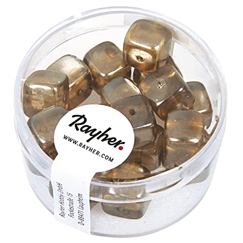 Rayher 14464535 Glasperle-Würfel, 8x9 mm, Dose 18 Stück, taupe-brown von Rayher