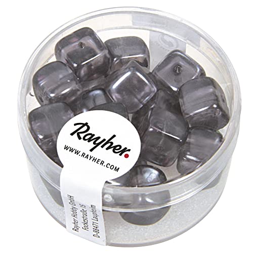 Rayher 14464572 Glasperle-Würfel, 8x9 mm, Dose 18 Stück, anthrazit von Rayher