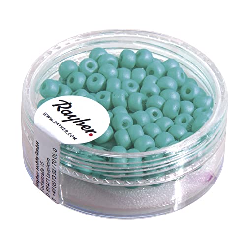 Rayher 14690408 Silk-Bead Glas Rocailles, 4mm ø, Dose 120Stück, mintgr von Rayher