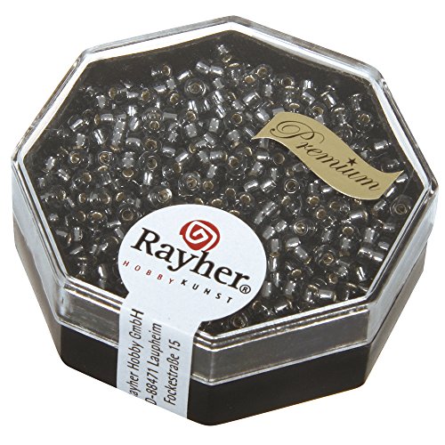 Rayher 14701561 Premium-Rocailles, 2,2 mm ø, mit Silbereinzug, silberg von Rayher