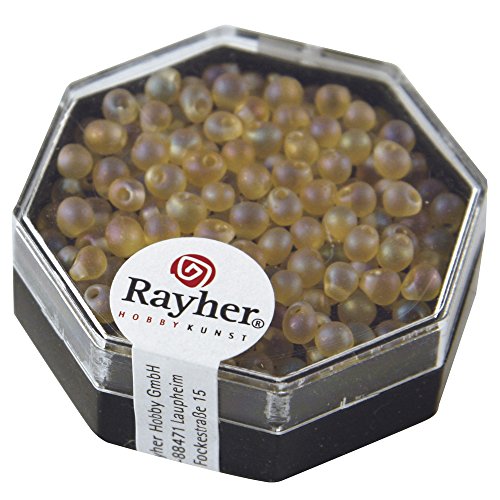 Rayher 14725807 Miyuki-Perle-Drop, 3,4mm ø, helltopaz, 8g, transp. gefrostet, Dose von Rayher