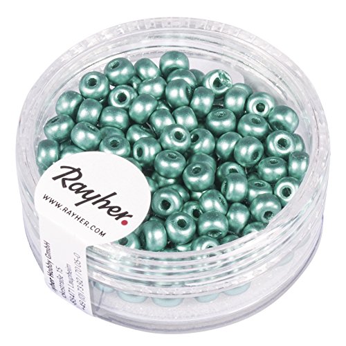 Rayher 14842408 Rocailles, 4mm ø, Dose 150Stück, mintgrün matt von Rayher