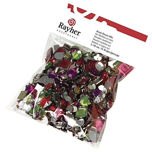 Rayher 1523600 Acryl-Strass-Mix, 5 – 14 mm, verschiedene Formen, 1000 Stück, Strasssteine, Schmucksteine zum Aufkleben, Farben gemischt von Rayher