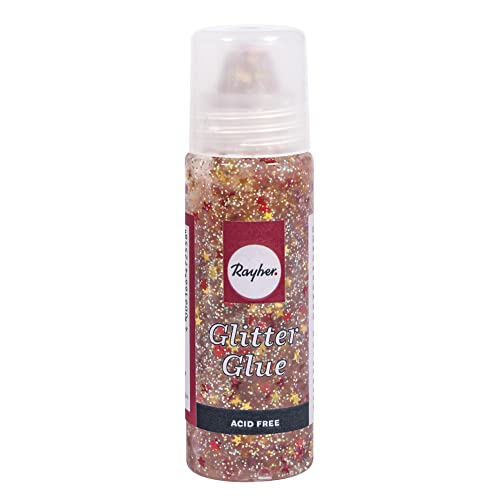 Rayher Glitter-Glue, Sternchen, rot/gold, Flasche mit feiner Dosierspitze, 50 ml, Glitzerkleber zum Basteln und Dekorieren, 30190287 von Rayher