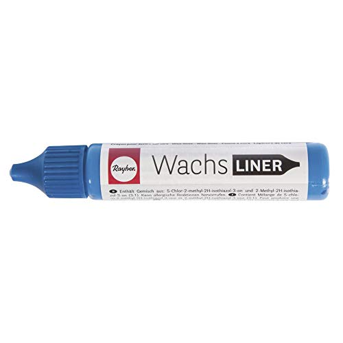 Rayher 31500374 Wachs-Liner, azurblau, Flasche 30 ml, zum Kerzen bemalen, Wachsstift, Flüssigwachs zum Malen direkt aus der Flasche von Rayher