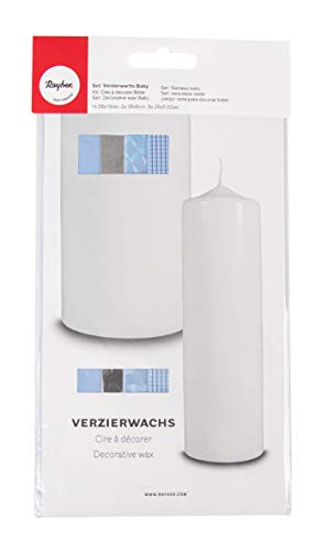 Rayher 31567358 Verzierwachs-Set Baby, 8 Verzierwachsplatten/-streifen, blau/weiß-Töne, Wachs zum Kerzen verzieren, ideal für Taufkerzen, Wachsfolie von Rayher