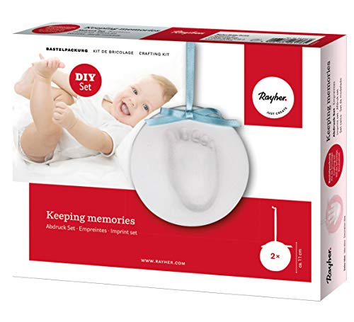 Rayher 34444000 Abdruck-Set Babyhände und Babyfüße, ein tolles Geschenk zur Geburt, Taufe, Babyparty, Material für 2 Abdruckanhänger, Handabdruck, Fußabdruck Baby von Rayher