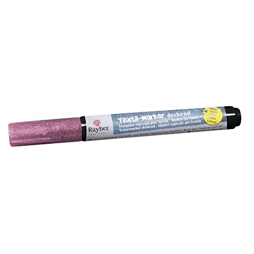 Rayher 35001264 Textil-Marker Glitter deckend, Rundspitze 1-2 mm, mit Ventil, pink von Rayher