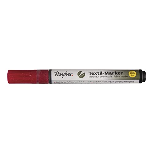 Rayher 35001287 Textil-Marker Glitter deckend, Rundspitze 1-2 mm, mit Ventil, klassikrot von Rayher