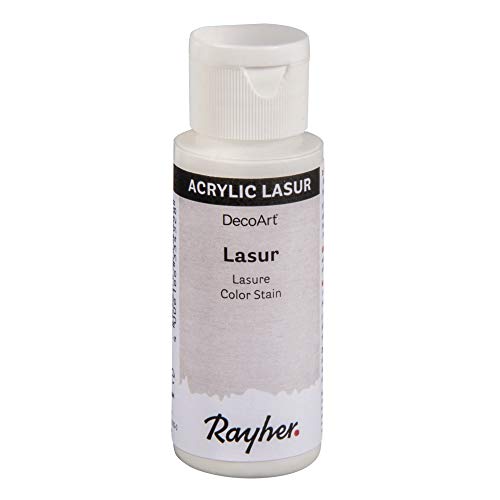 Rayher 35023105 Lasur, Flasche 59 ml, Holzlasur, Farbe für Holz, transparente, nicht deckende Acrylfarbe auf Wasserbasis, veredelt unbehandeltes Holz und andere saugende Untergründe, alabasterweiß von Rayher