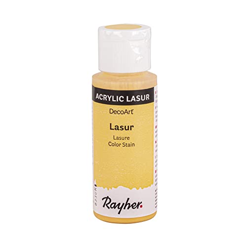 Rayher 35023159 Lasur, Flasche 59 ml, Holzlasur, Farbe für Holz, transparente, nicht deckende Acrylfarbe auf Wasserbasis, veredelt unbehandeltes Holz und andere saugende Untergründe, lichtgelb von Rayher