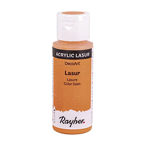 Rayher 35023204 Lasur, Flasche 59 ml, Holzlasur, Farbe für Holz, transparente, nicht deckende Acrylfarbe, veredelt unbehandeltes Holz und andere saugende Untergründe, aprikot von Rayher