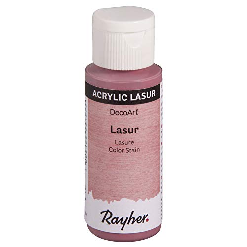 Rayher 35023258 Lasur, Flasche 59 ml, Holzlasur, Farbe für Holz, transparente, nicht deckende Acrylfarbe, veredelt unbehandeltes Holz und andere saugende Untergründe, rosé von Rayher