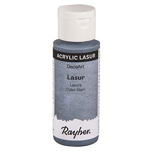 Rayher 35023566 Lasur, Flasche 59 ml, Holzlasur, Farbe für Holz, transparente, nicht deckende Acrylfarbe, veredelt unbehandeltes Holz und andere saugende Untergründe, blaugrau von Rayher