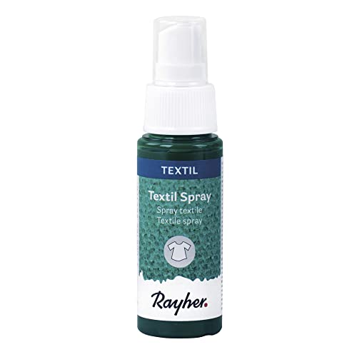 Rayher 35027430 Textil Spray, piniengrün, Flasche 50 ml, Textil-Sprühfarbe, farbintensive leuchtende Stofffarbe für helle Textilien, auf Wasserbasis von Rayher