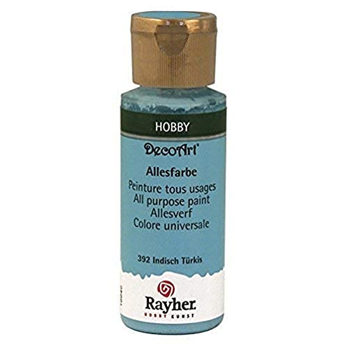 Rayher Acrylfarbe, indisch türkis, Allesfarbe matt, Flasche 59 ml, hochpigmentierte, cremige Allzweckfarbe, sehr gute Deckkraft, lichtecht, farbintensiv, wasserfest, schnell trocknend, 38000392 von Rayher