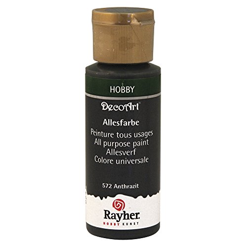 Rayher Acrylfarbe, anthrazit, Allesfarbe matt, Flasche 59 ml, hochpigmentierte, cremige Allzweckfarbe, sehr gute Deckkraft, lichtecht, farbintensiv, wasserfest, schnell trocknend, 38000572 von Rayher