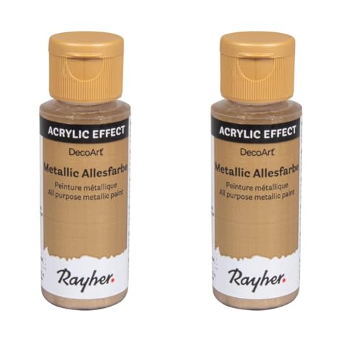 Rayher 38001617 Metallicfarbe, kaschmirgold, Flasche 59 ml, Acrylfarbe gold, 3.4 x 3.4 x 10 cm (Packung mit 2) von Rayher