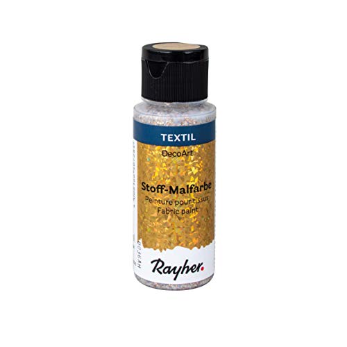 Rayher 38465617 Stoffmalfarbe Extreme Glitter, kaschmir gold, Flasche 59 ml, Textilfarbe mit Glittereffekt, kein Fixieren erforderlich von Rayher